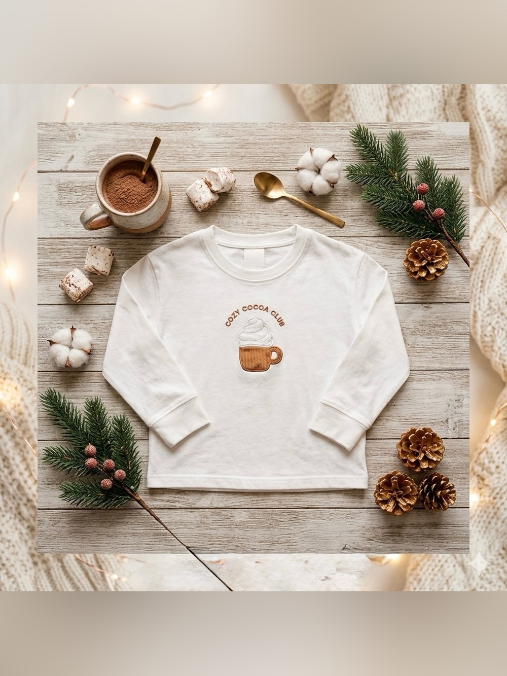 Cat & Jack Cream Cozy Cocoa Club Long Sleeve Graphic Shirt 3T